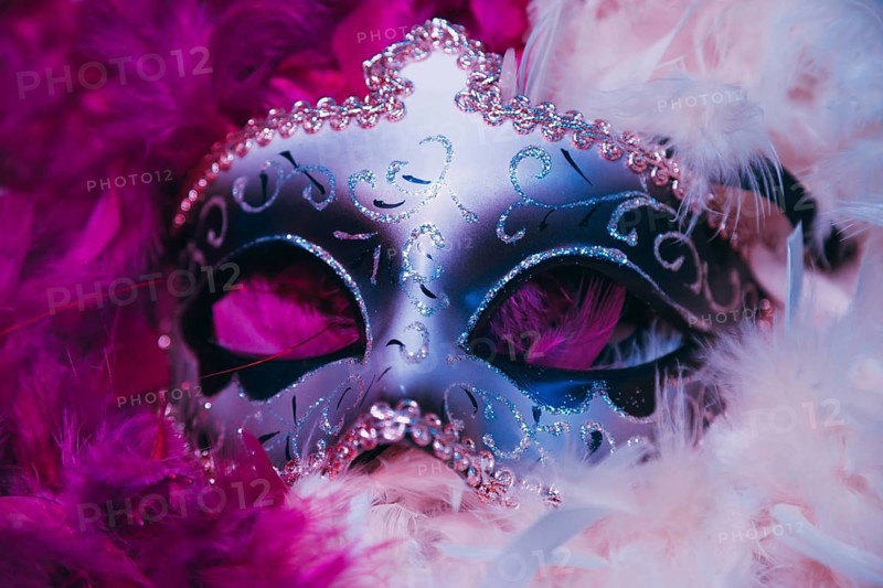 Close up carnival venetian mask soft feathers