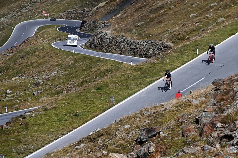 Racing cyclists on the Timmelsjoch High Alpine Road between Austria and Italy