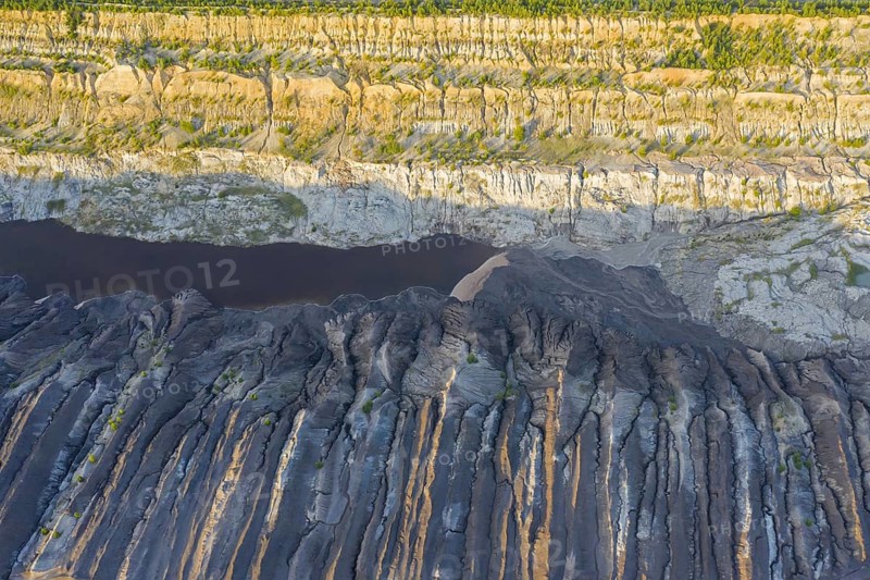 Aerial view over exploited and devastated landscape of the Nochten opencast pit