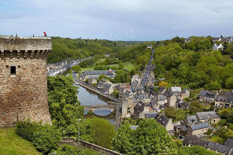 View of the Rance with the town fortifications of Dinan