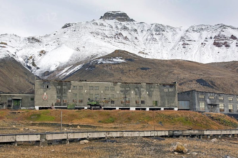 Derelict buildings and factory at Pyramiden
