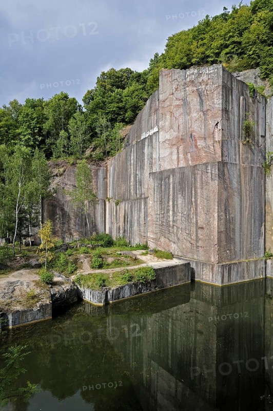 The abandoned red marble quarry Carriere de Beauchateau at Senzeilles in the Belgian Ardennes
