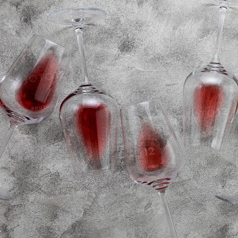 Top view wine glasses marble background
