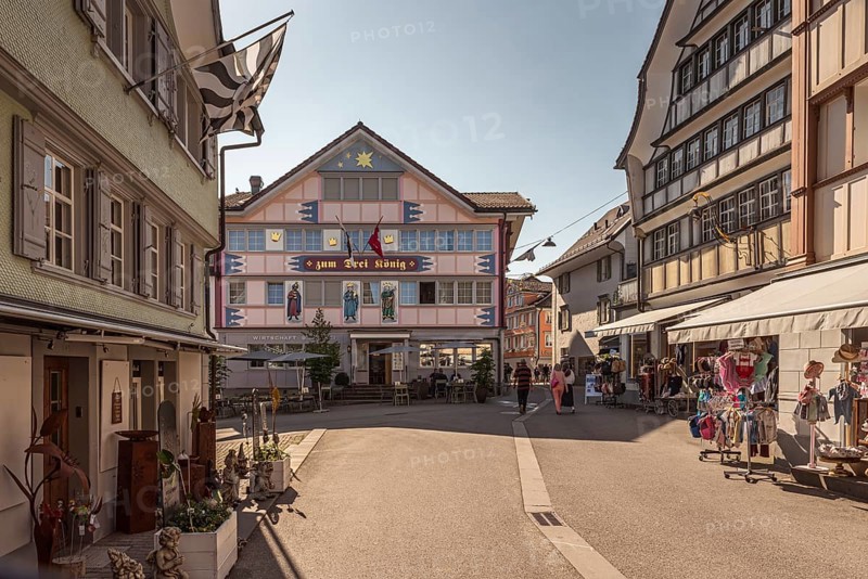 Wooden houses with colourful facades in the main street