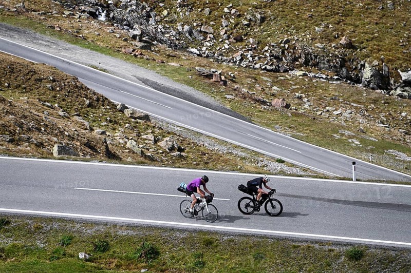Bikepacker on the Timmelsjoch High Alpine Road between Austria and Italy