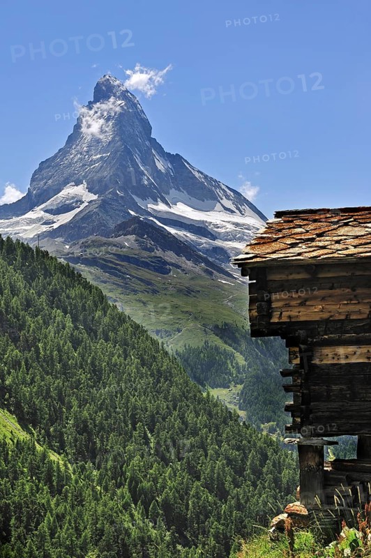 The Matterhorn and traditional wooden granary