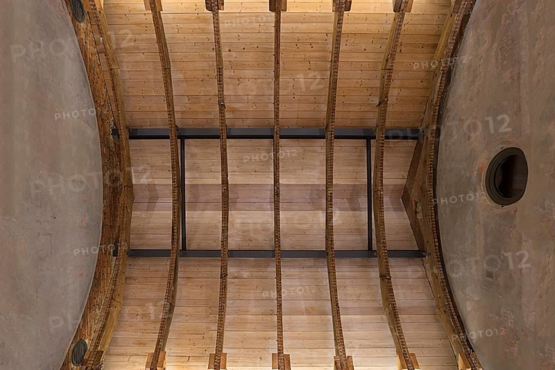 Reconstructed wooden ceiling vault of the former synagogue