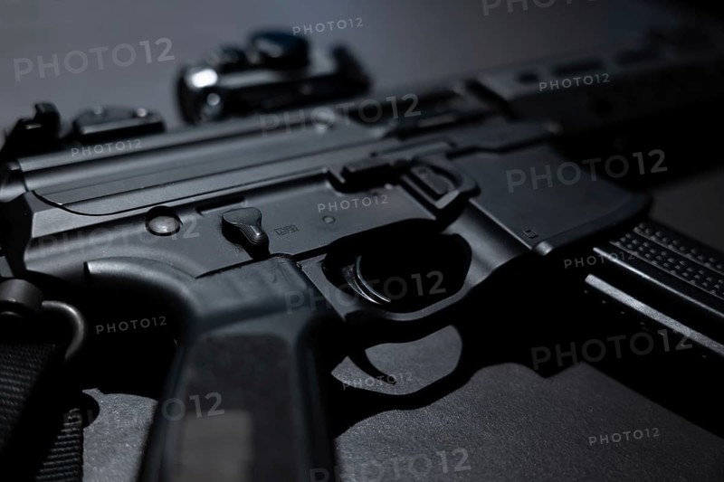 Modern Elegant Assault Rifle on Grey Background in Switzerland