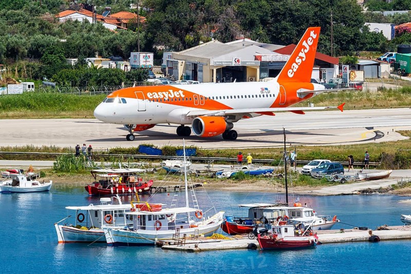 An EasyJet Airbus A319 aircraft with the registration number OE-LQF at Skiathos Airport