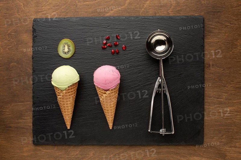Ice cream cone with fruits