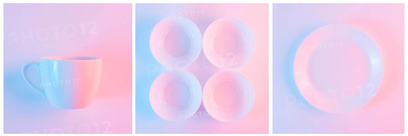 Set white cup bowls plate with light pink background