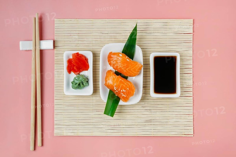 Top view traditional japanese sushi composition