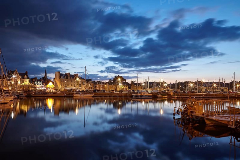 The harbour of Paimpol in the evening during the blue hour