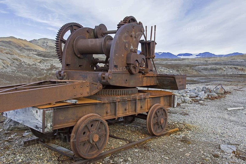 Old crane at abandoned marble quarry at Camp Mansfield
