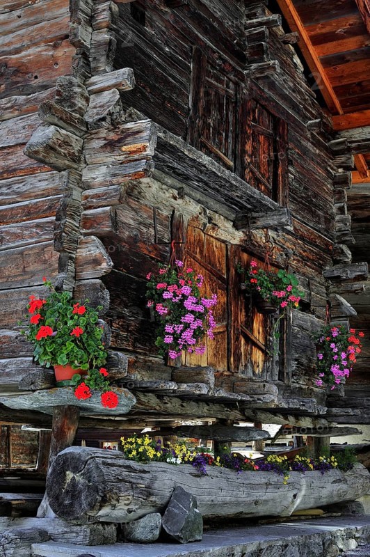 Traditional Swiss wooden granary