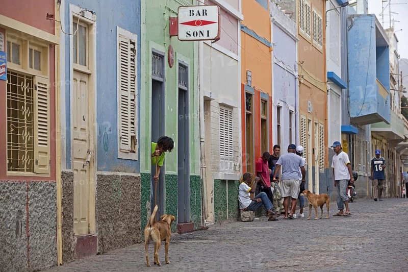Creole people in the old colonial historic center of Mindelo on the island Sao Vicente