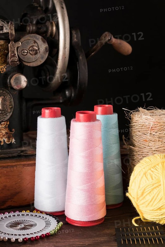 Threads needles near sewing machine