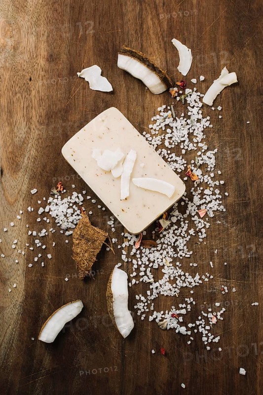 Top view organic coconut oil soap bar