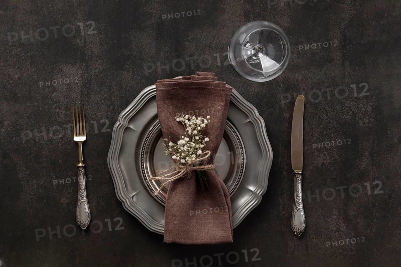 Top view table arrangement with plant