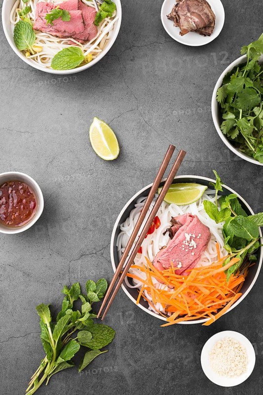 Top view variety noodles with carrots