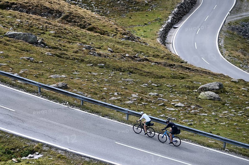 Bikepacker on the Timmelsjoch High Alpine Road between Austria and Italy
