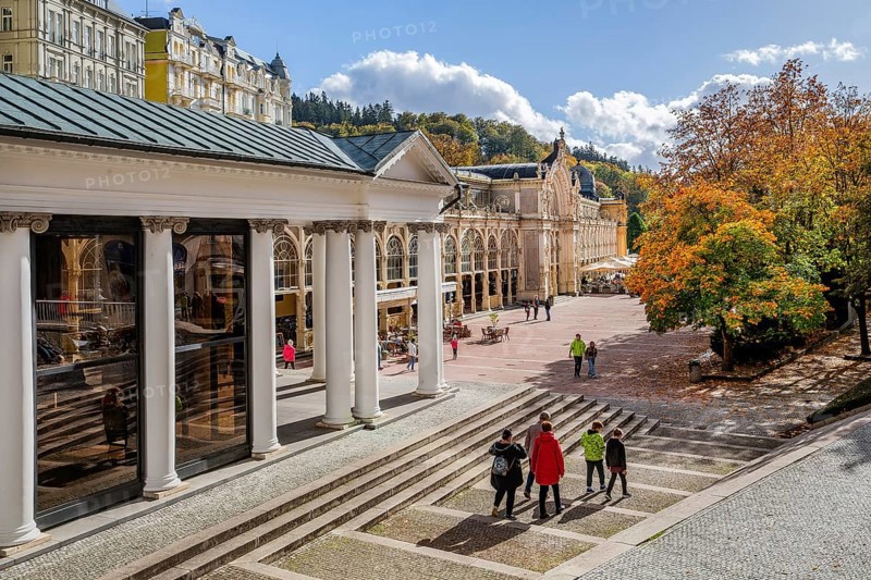 Spa promenade with spa colonnade in the autumnal spa park