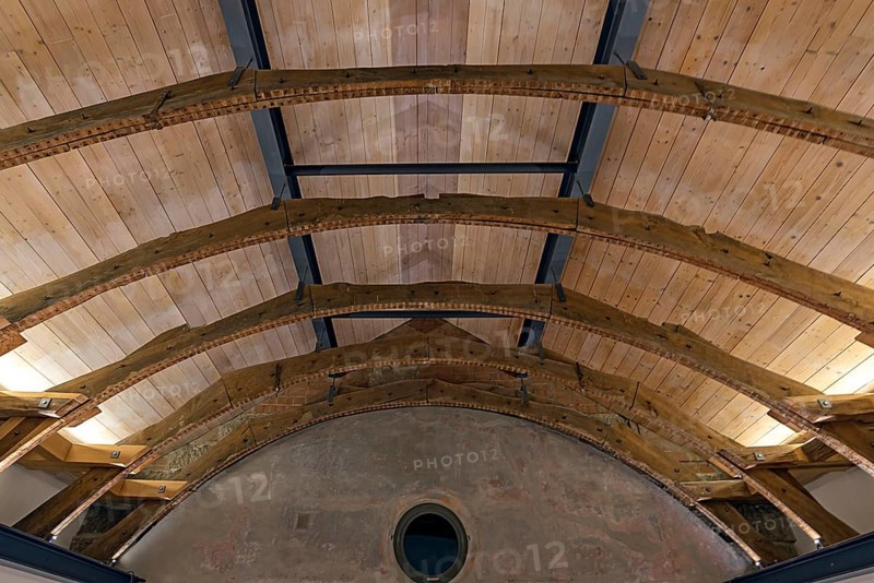 Reconstructed wooden ceiling vault of the former synagogue