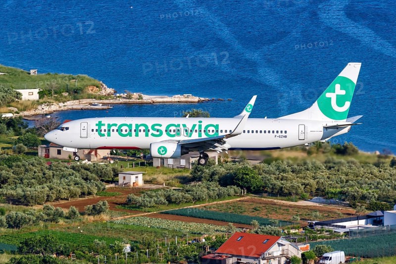 A Boeing 737-800 aircraft of Transavia with the registration number F-GZHB at Split Airport