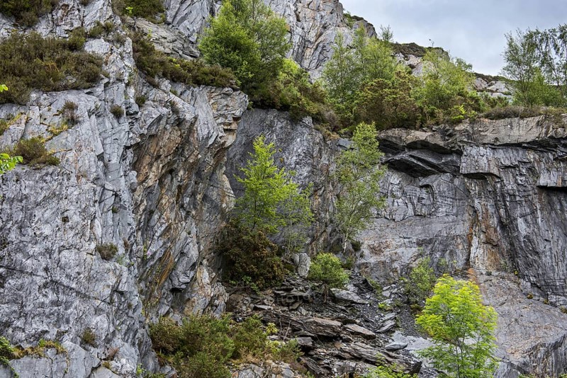Ballachulish slate quarry showing overgrown cliff