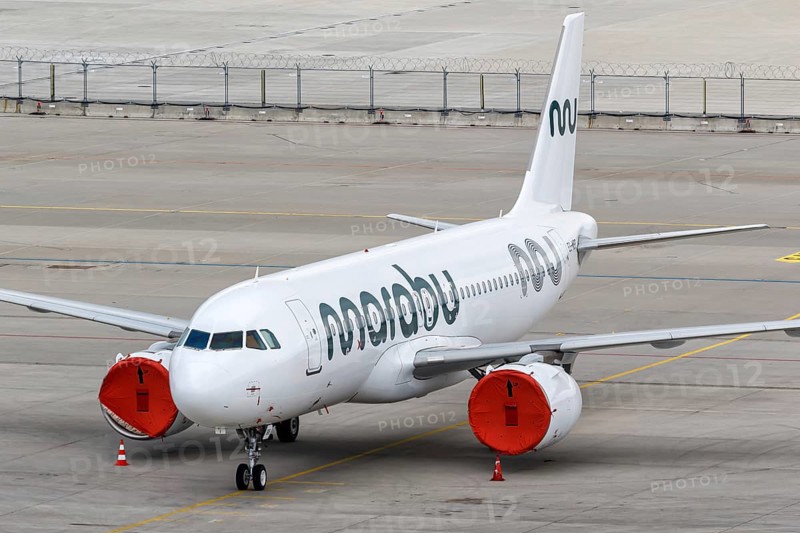 A Marabou Stork Airlines Airbus A320neo with the registration number ES-MBB at Munich Airport