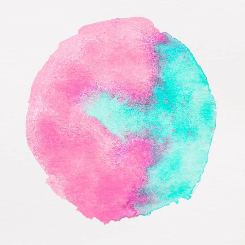 Pink turquoise watercolor artistic circle shape white background
