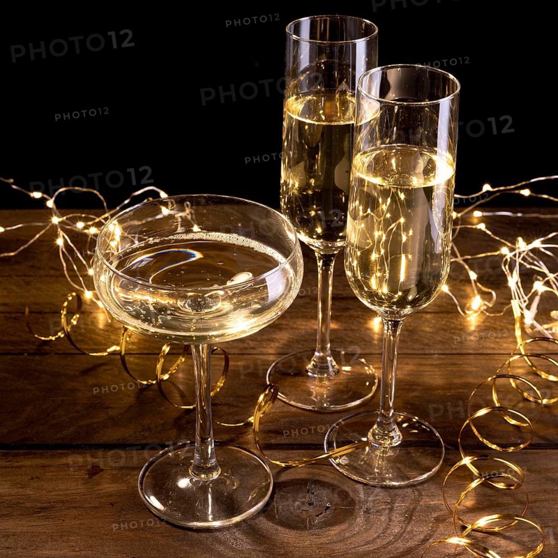 Close up champagne glasses table