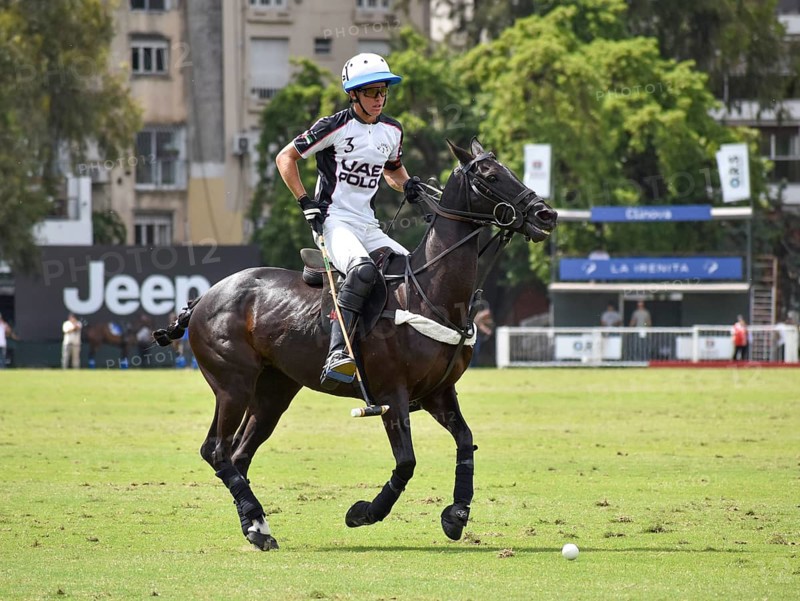 Cruz Heguy from team El Overo Z7 playing against La Irenita Clinova at the 130th Argentine Open Polo Championship