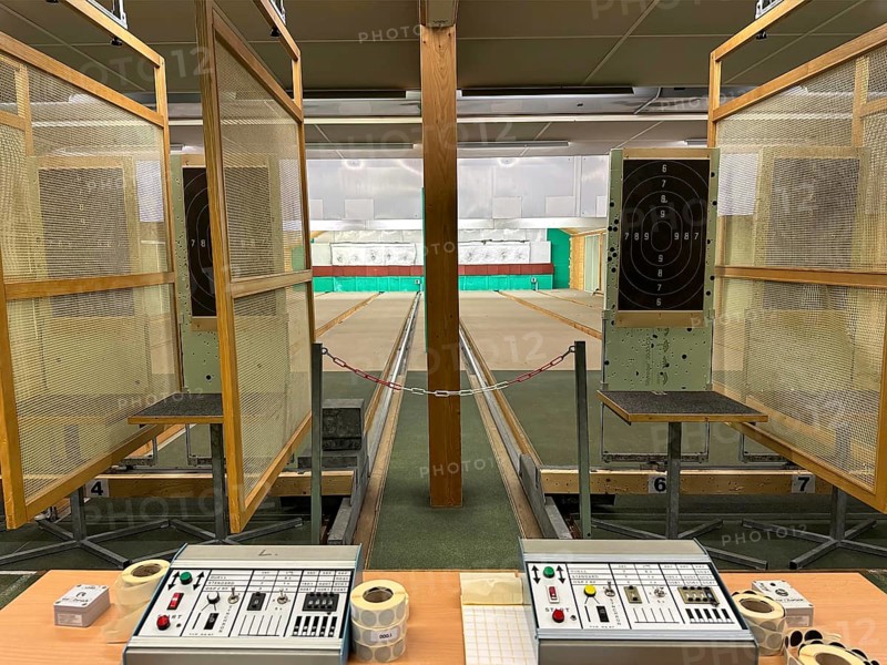 Modern Shooting Range with Target and Eletronic System in an Illuminated Underground Tunnel in Switzerland