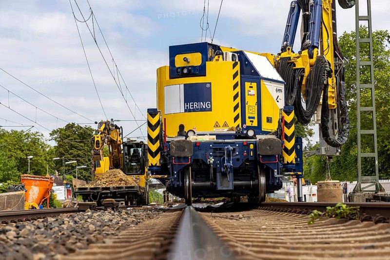 A railway junction is converted to ETCS digital safety technology for the first time. Track foundation train drills holes for the foundations of new signalling frames