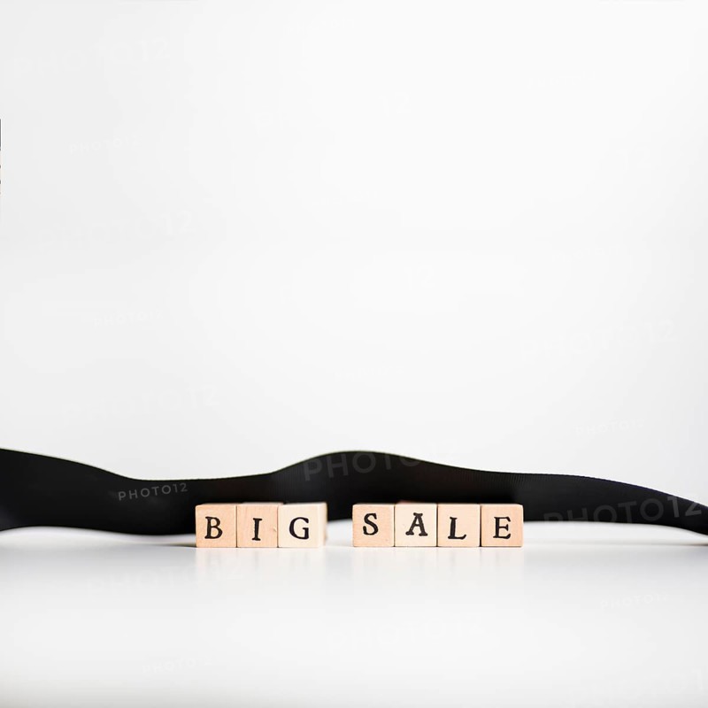 Big sale inscription wooden blocks with ribbon