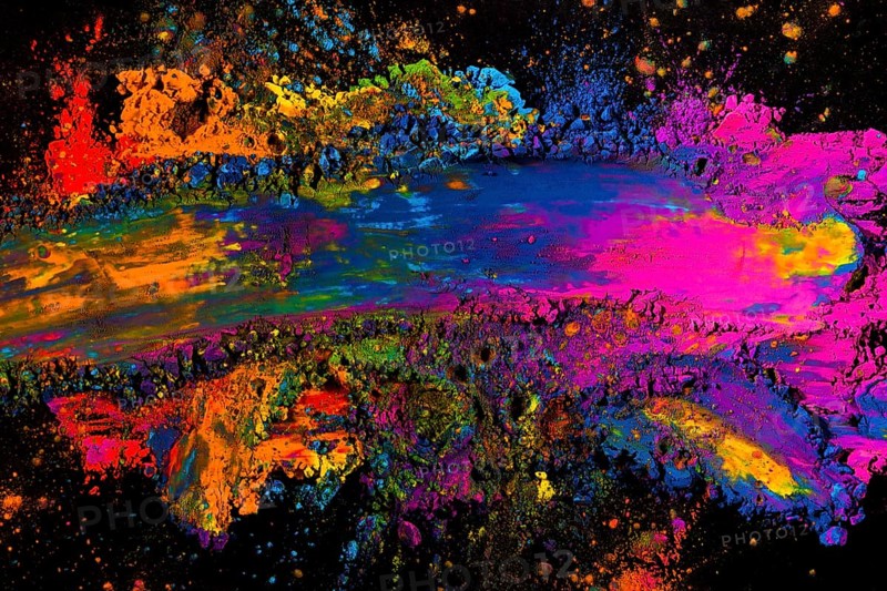 Overhead view messy colorful holi color