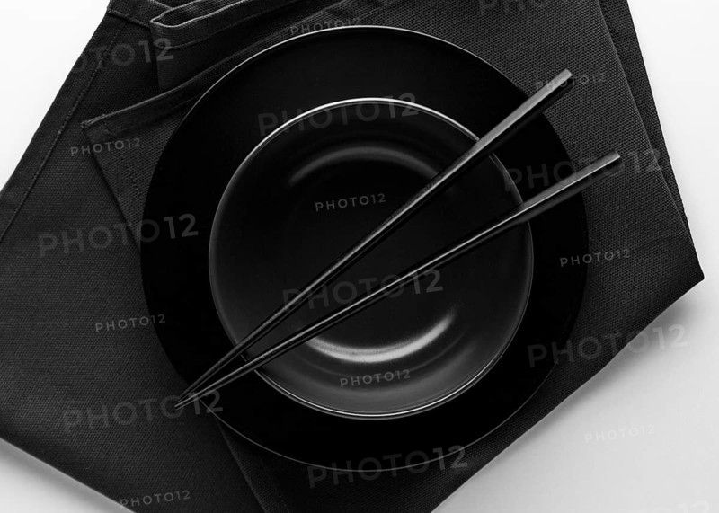 Top view dinnerware with chopsticks