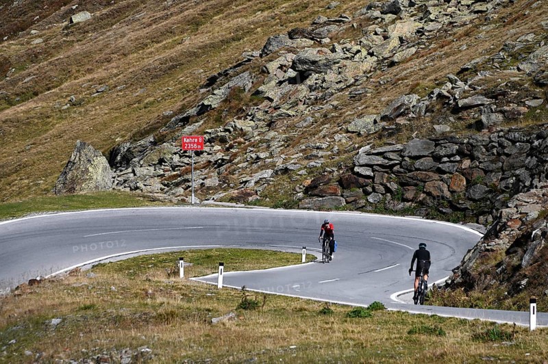 Racing cyclists on the Timmelsjoch High Alpine Road between Austria and Italy