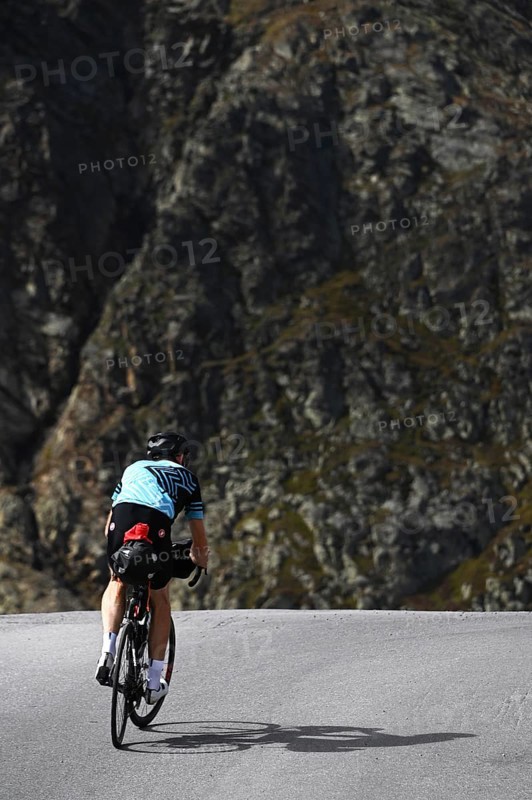 Bikepacker on the Timmelsjoch High Alpine Road between Austria and Italy