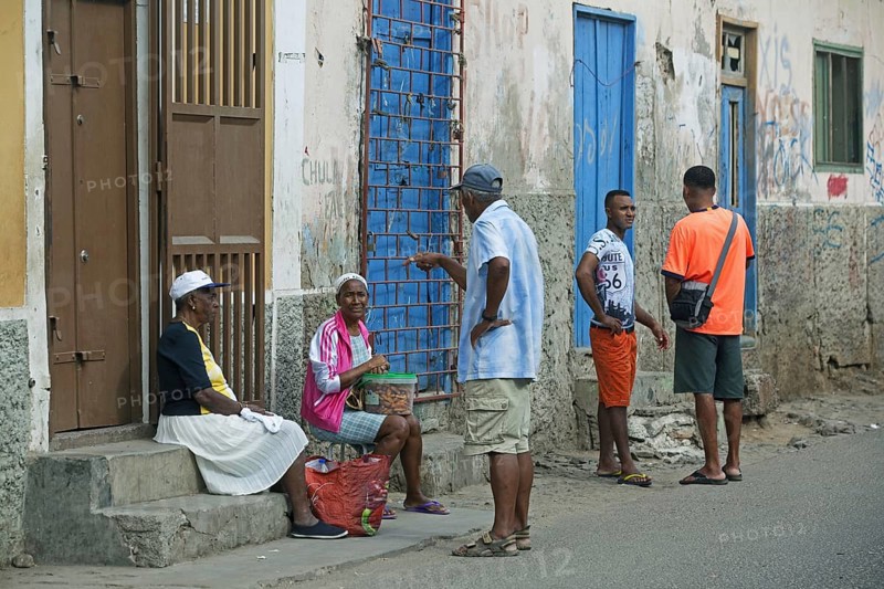 Creole people in the old colonial historic center of Mindelo on the island Sao Vicente
