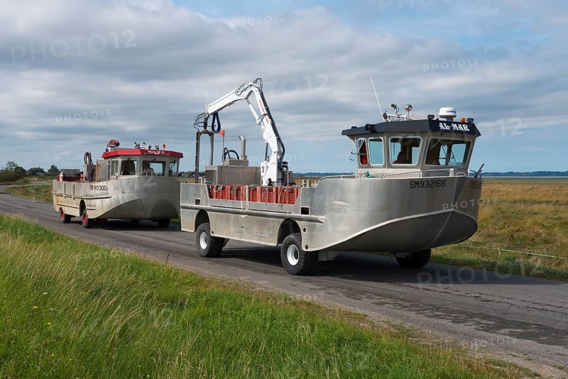 Amphibious vehicles on the road on the way to the mussel harvest