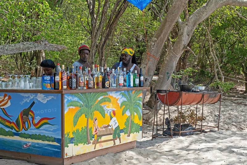 Beach bar serving alcoholic drinks and cocktails at Anse La Roche on Carriacou