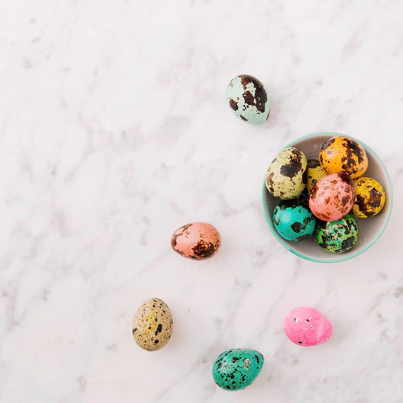 Set colourful quail easter eggs bowl