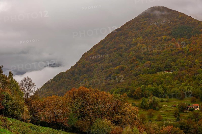 Mountain Peak with Autumn Forest in a Cloudy Day in Monte Bre