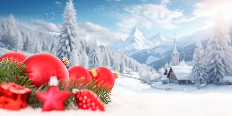 Christmas card Christmas with Christmas baubles card and text free space Copyspace panorama in the mountains decoration winter in Stuttgart