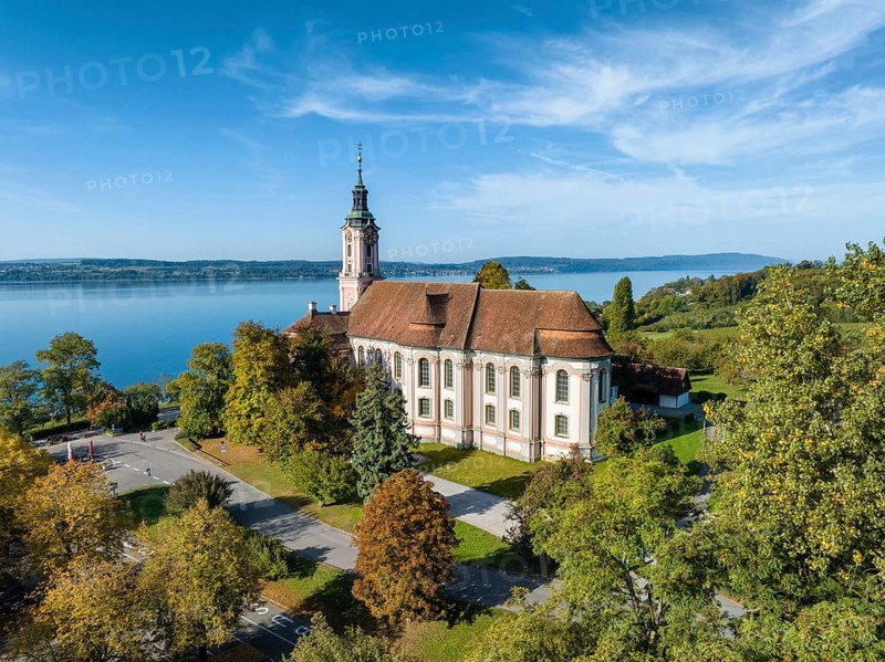Aerial view of the baroque pilgrimage church Birnau