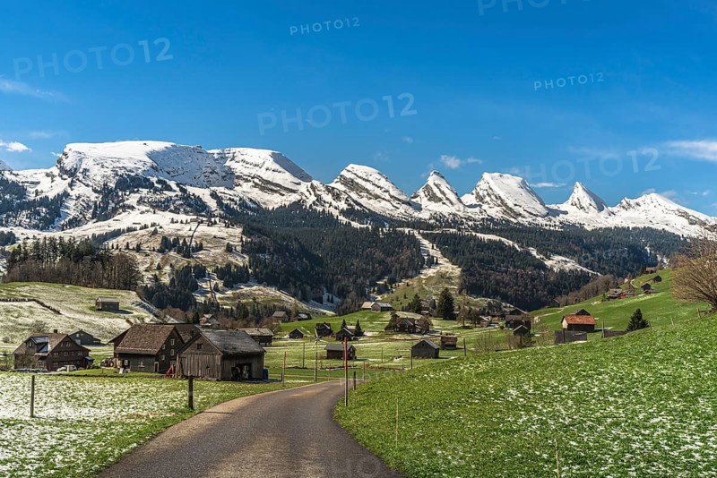 View of the snow-covered Churfirsten