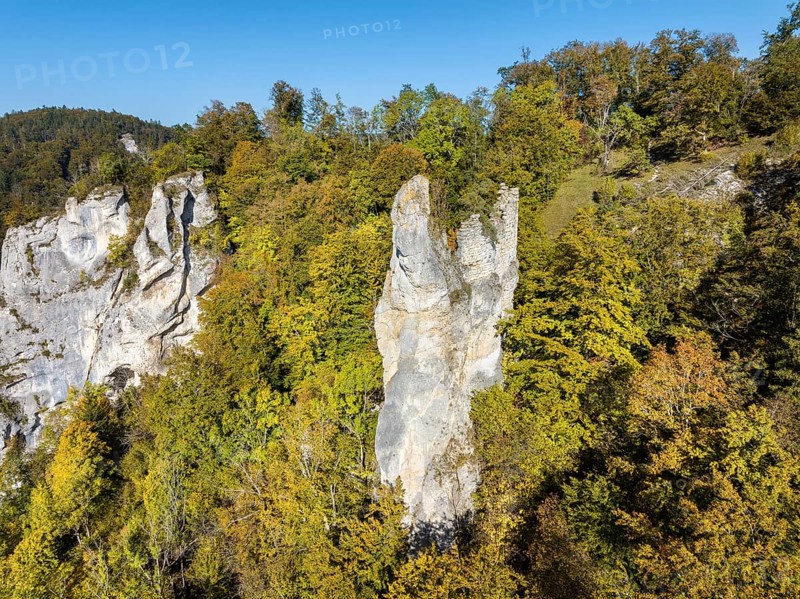 Aerial view of the remains of the walls of the medieval castle ruins of Neugutenstein
