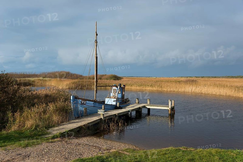 Boat at the fishermen's cottages at the former channel to Ringkobingfjord
